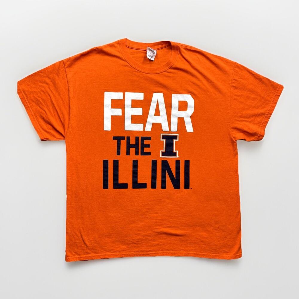 New Agenda Fear The I Shirt Mens XL Illini Illinois Sports Orange Crew Neck